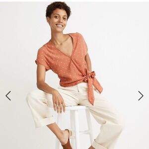 Madewell Sash-Tie Wrap Top in Polka Dot